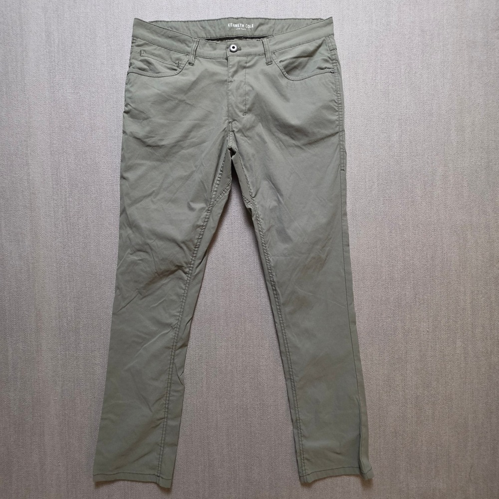 Kenneth Cole Pants Men 34x32 Olive Green Slim Straight 5-Pocket Trousers